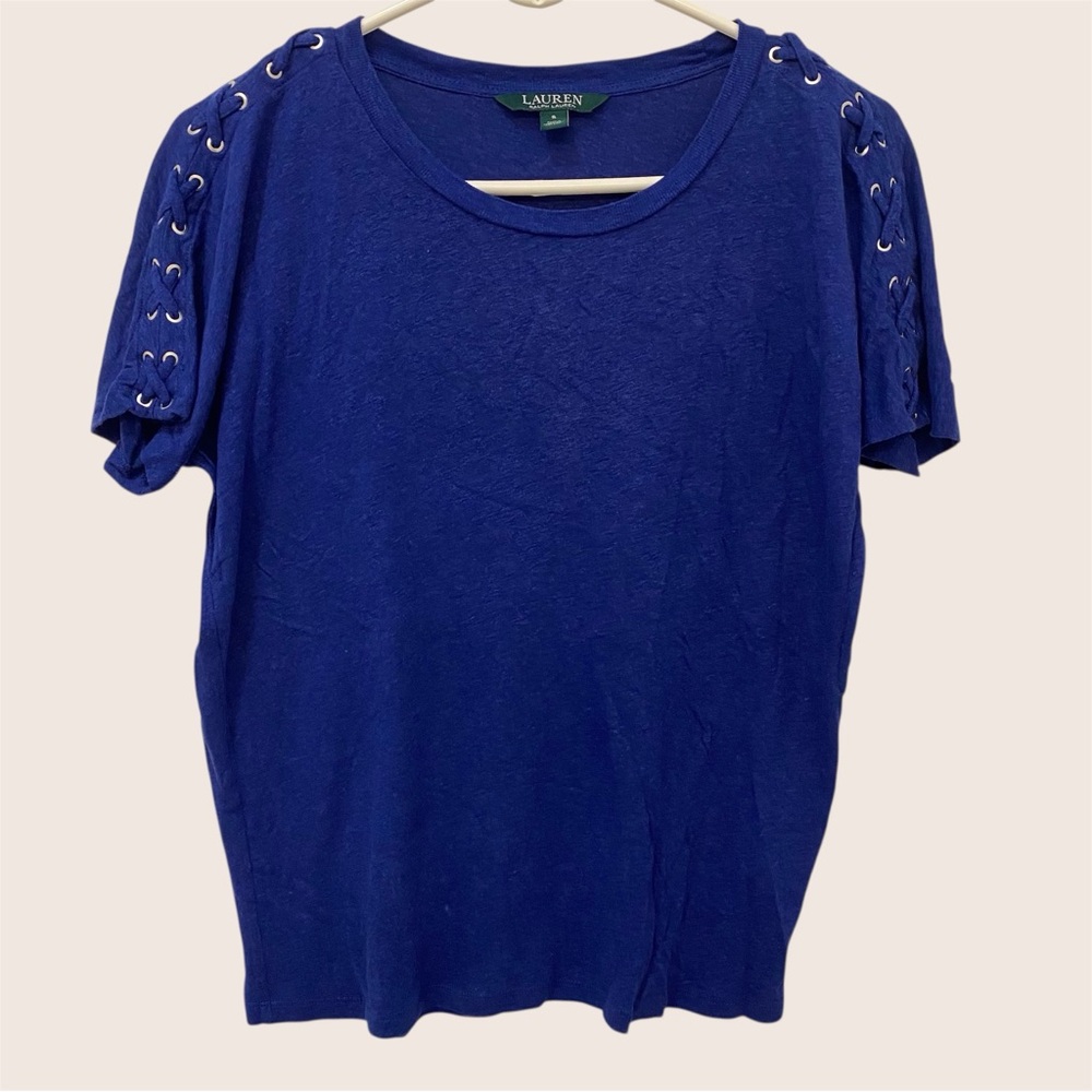 Lauren by Ralph Lauren Blue Lace-Up Sleeve Top